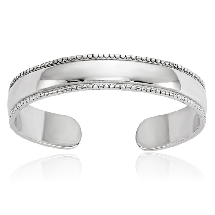 10K Solid White Gold Milgrain Adjustable Toe Ring Open Midi Band Summer Beach Jewelry