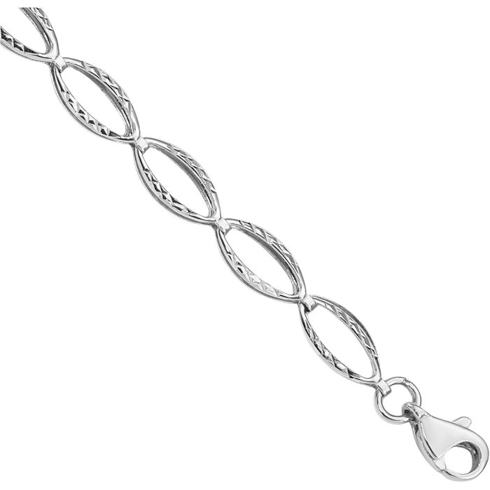 10K Solid White Gold Oval Cable Rolo Link Chain Bracelet