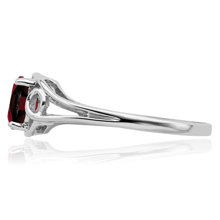 10K Solid White Gold Oval Red Garnet Ring Gemstone Band