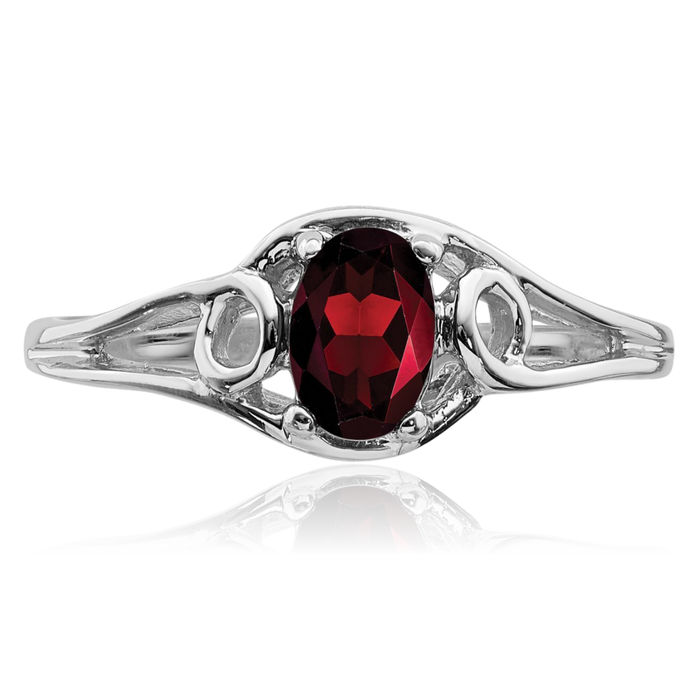 10K Solid White Gold Oval Red Garnet Ring Gemstone Band