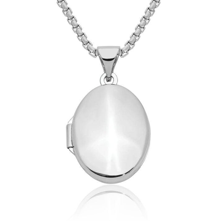 10K Solid White Gold Oval Personalized Photo Locket Necklace Picture Pendant Charm