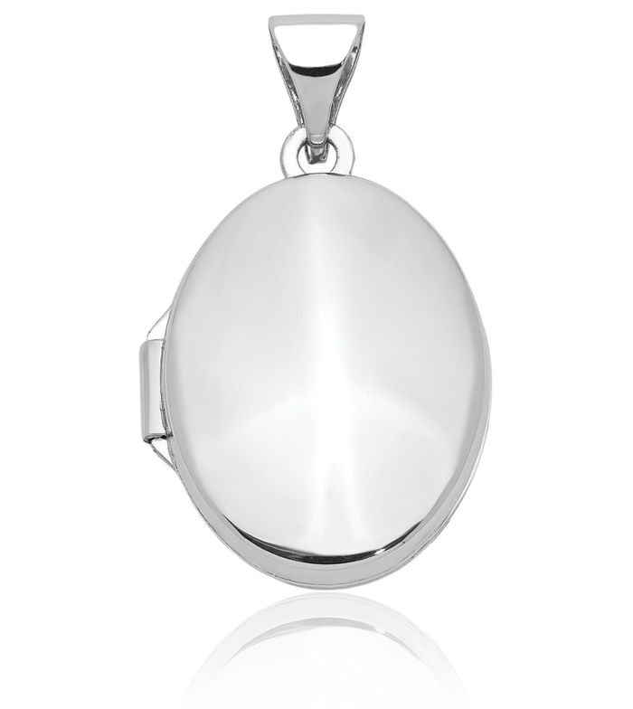 10K Solid White Gold Oval Personalized Photo Locket Necklace Picture Pendant Charm