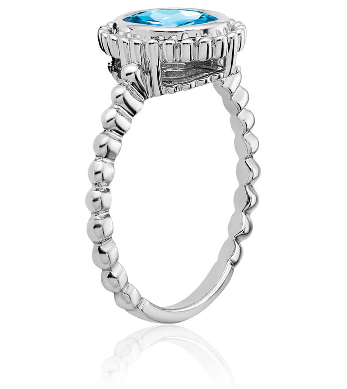 14K Solid White Gold Oval Swiss Blue Topaz Ring Gemstone Band December Birthstone Jewelry
