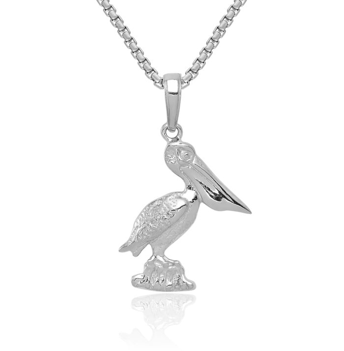 10K Solid White Gold Pelican Symbol of Focus Persistence Bird Necklace Chain Pendant Charm