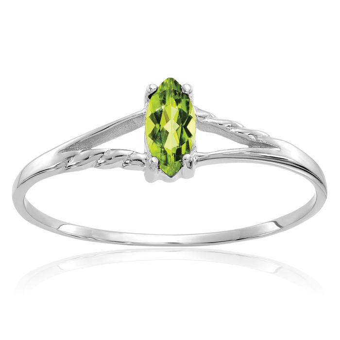 10K Solid White Gold Green Peridot Ring Gemstone Band August Birthstone Jewelry