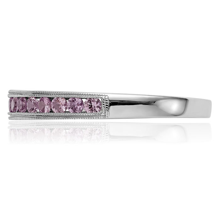 10K Solid White Gold Pink Sapphire Wedding Band Ring Gemstone