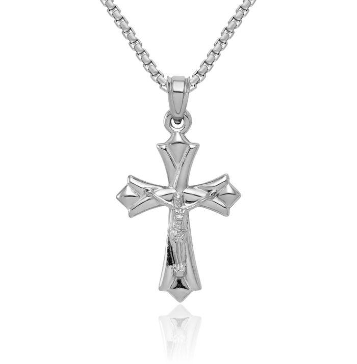 10K Solid White Gold Reversible Lord Jesus Christ Crucifix Holy Cross Necklace Religious Chain Pendant Charm