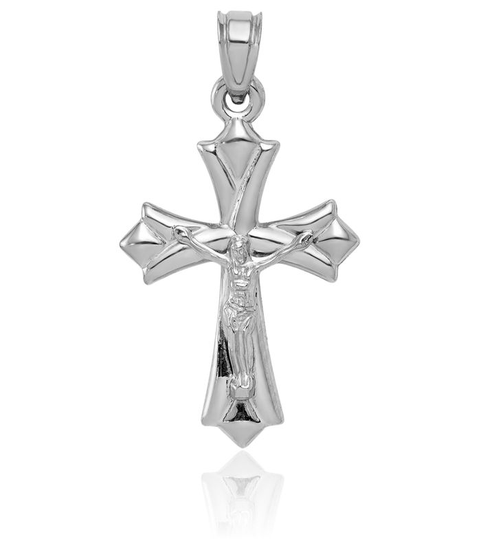 10K Solid White Gold Reversible Lord Jesus Christ Crucifix Holy Cross Necklace Religious Chain Pendant Charm