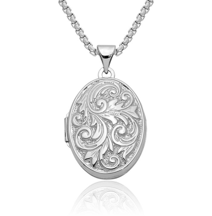 10K Solid White Gold Reversible Love You Always Oval Personalized Photo Locket Necklace Picture Pendant Charm