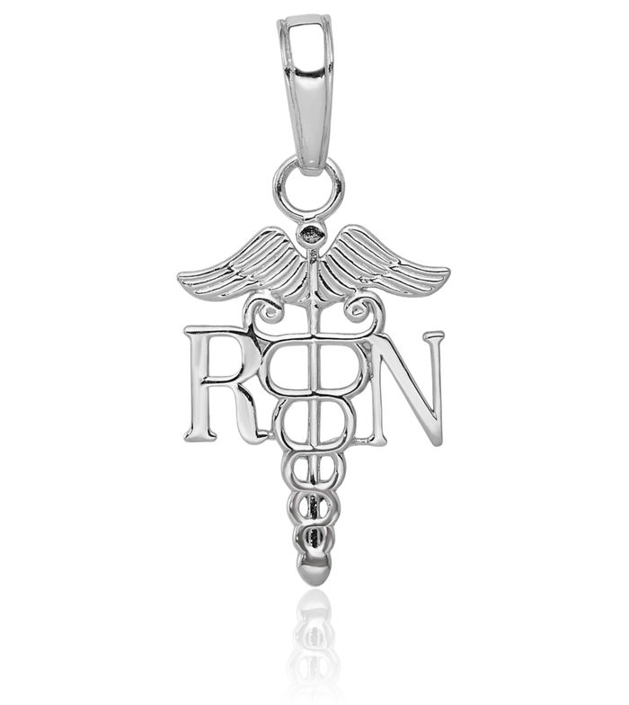 10K Solid White Gold Rn Nurse Caduceus Paramedic Emt Doctor Medical Student Nursing Symbol Necklace Chain Pendant Charm