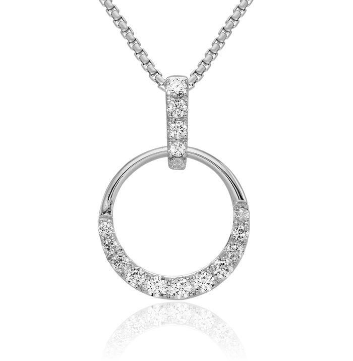 10K Solid White Gold Circle Round Diamond Necklace Chain Pendant Charm