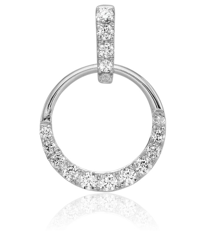 10K Solid White Gold Circle Round Diamond Necklace Chain Pendant Charm