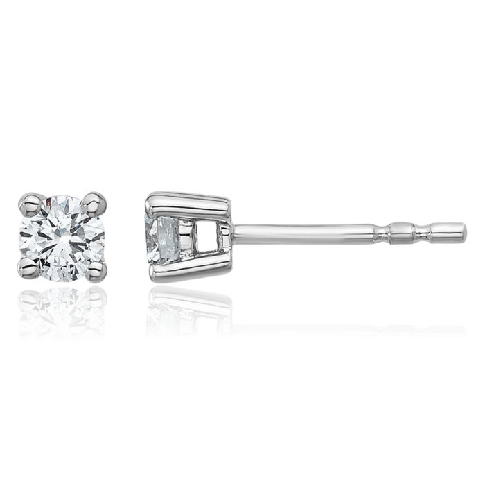 10K Solid White Gold Round Diamond Stud Earrings