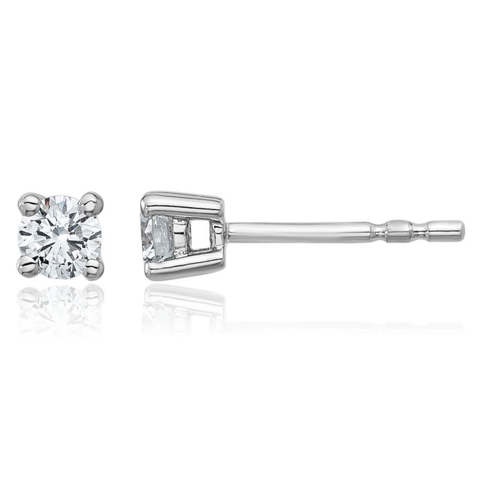 10K Solid White Gold Round Diamond Stud Earrings