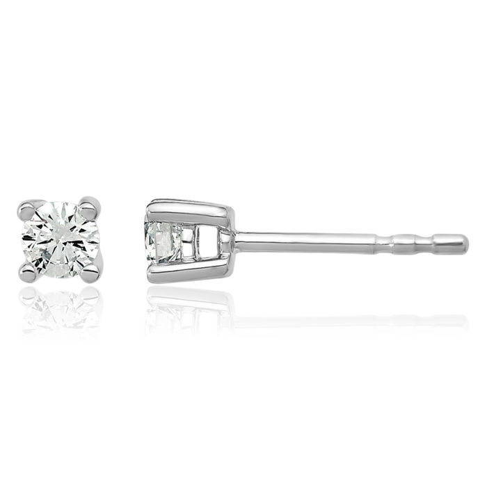 10K Solid White Gold Round Diamond Stud Earrings