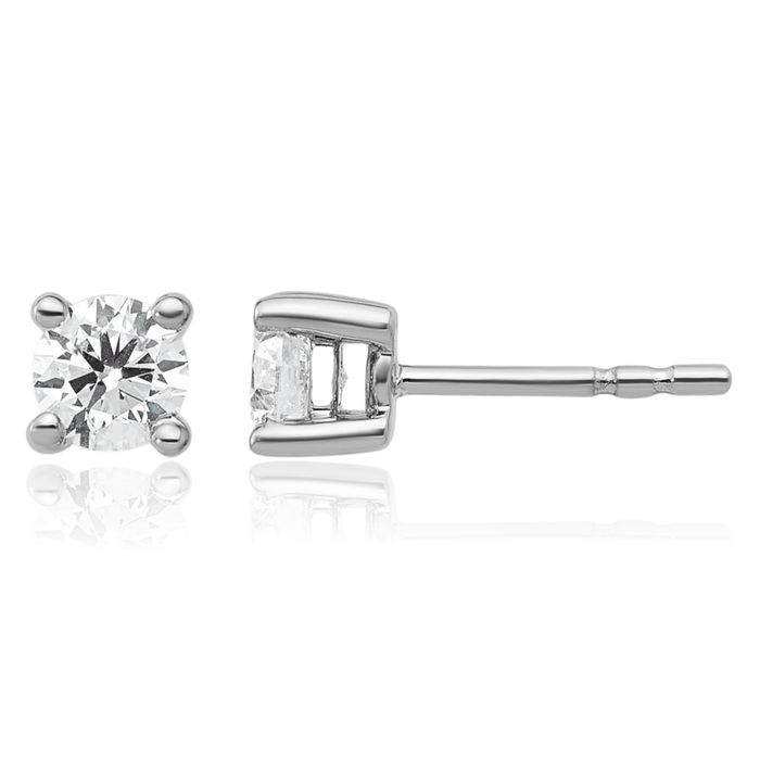 10K Solid White Gold Round Diamond Stud Earrings