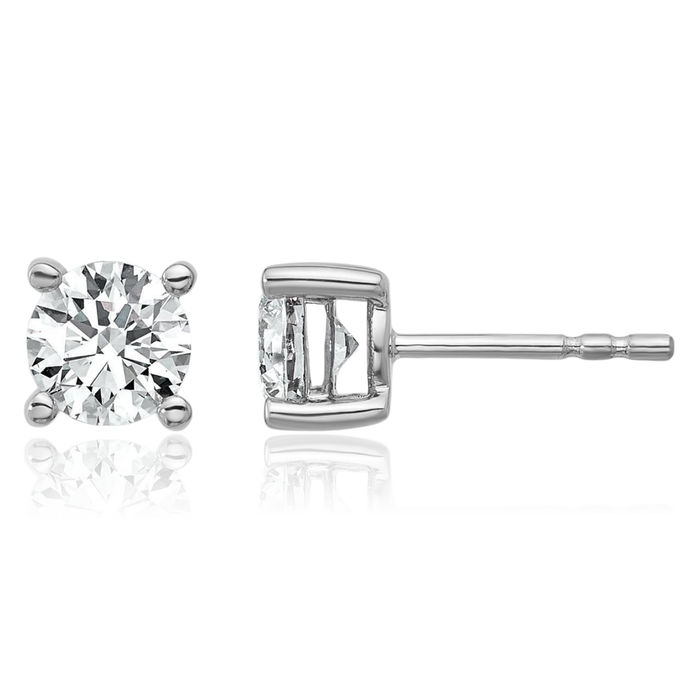 10K Solid White Gold Round Diamond Stud Earrings