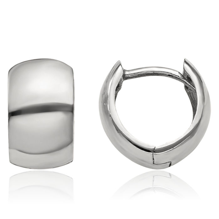 10K Solid White Gold Round Huggie Mini Hoop Earrings