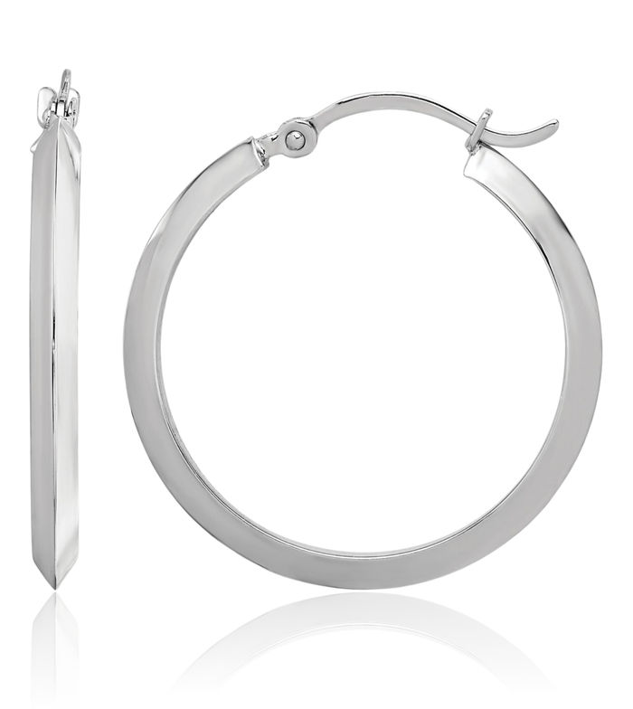 10K Solid White Gold Round Medium Hoop Earrings
