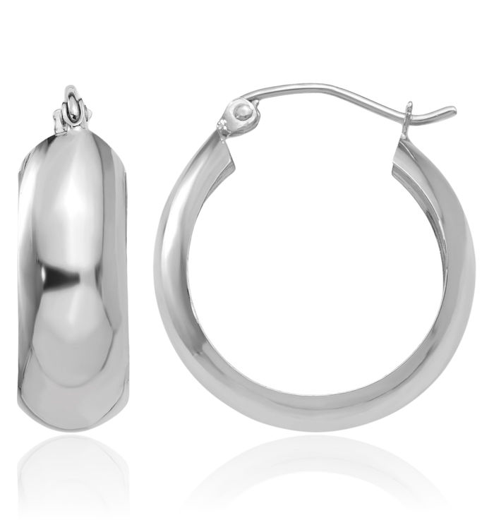 10K Solid White Gold Round Medium Hoop Earrings