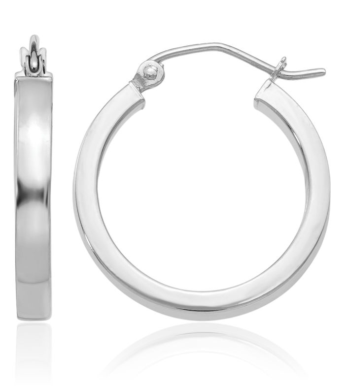 10K Solid White Gold Tube Round Medium Hoop Earrings