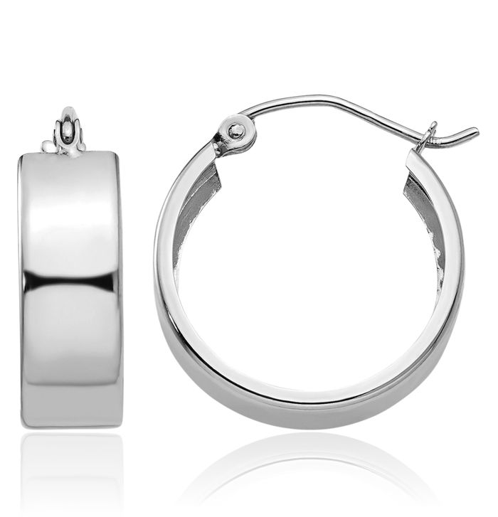 10K Solid White Gold Round Medium Hoop Earrings