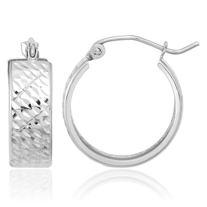 10K Solid White Gold Round Small Hoop Earrings