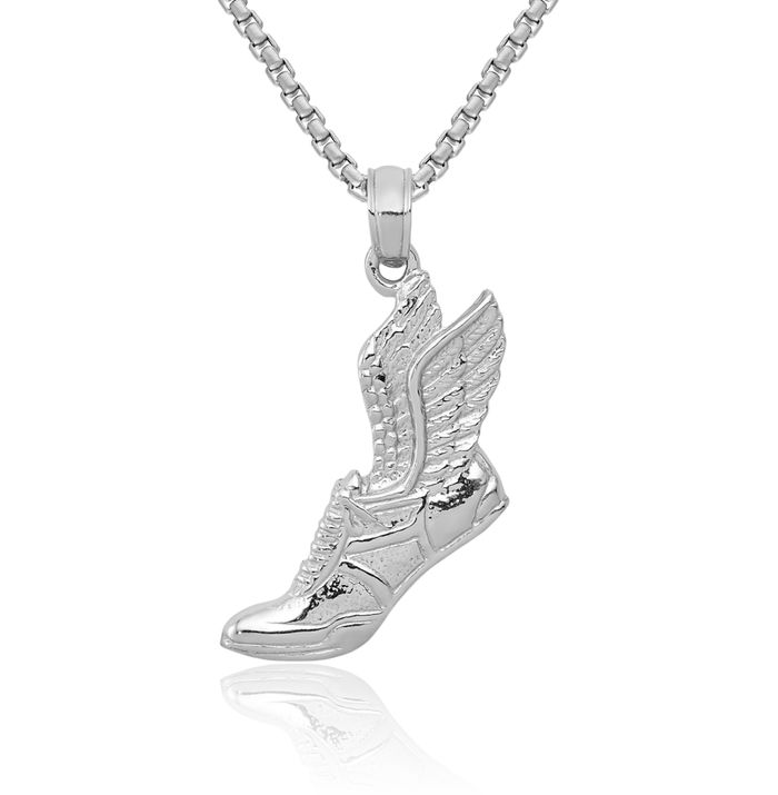 10K Solid White Gold Running Shoe Necklace Charm Sports Pendant