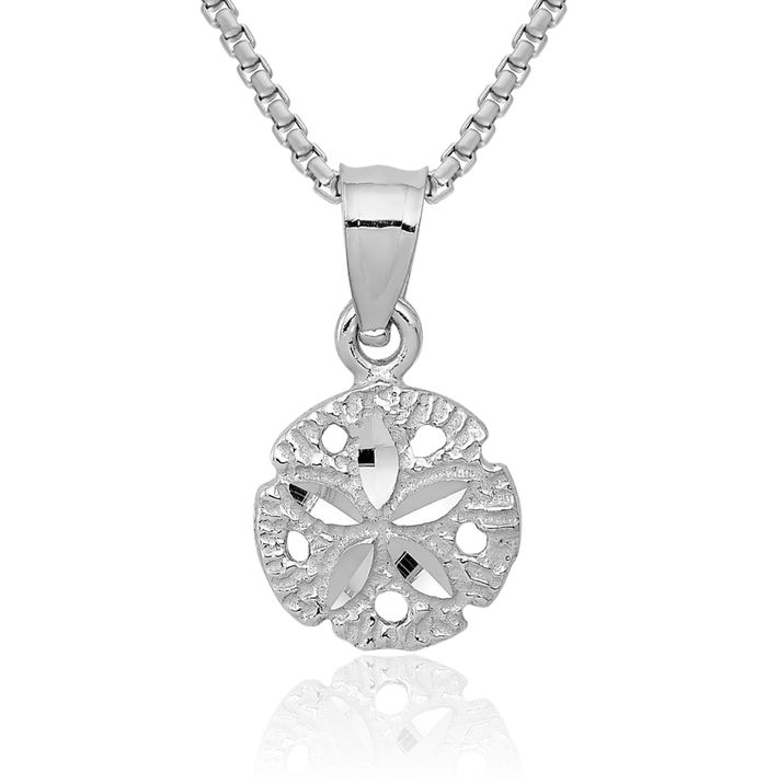 10K Solid White Gold Sand Dollar Sea Star Starfish Necklace Chain Pendant Charm