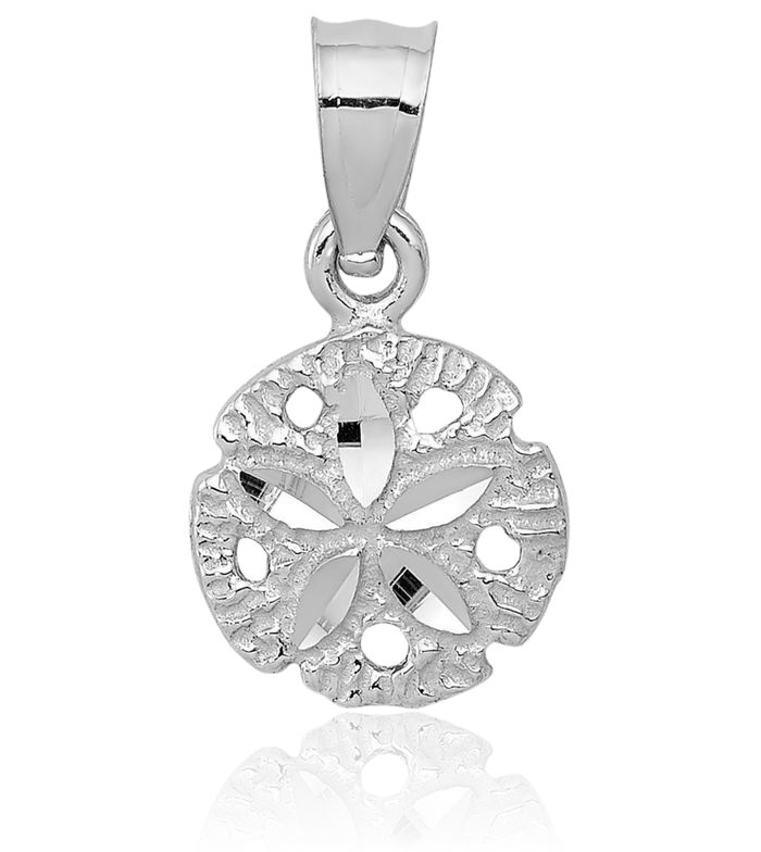 10K Solid White Gold Sand Dollar Sea Star Starfish Necklace Chain Pendant Charm