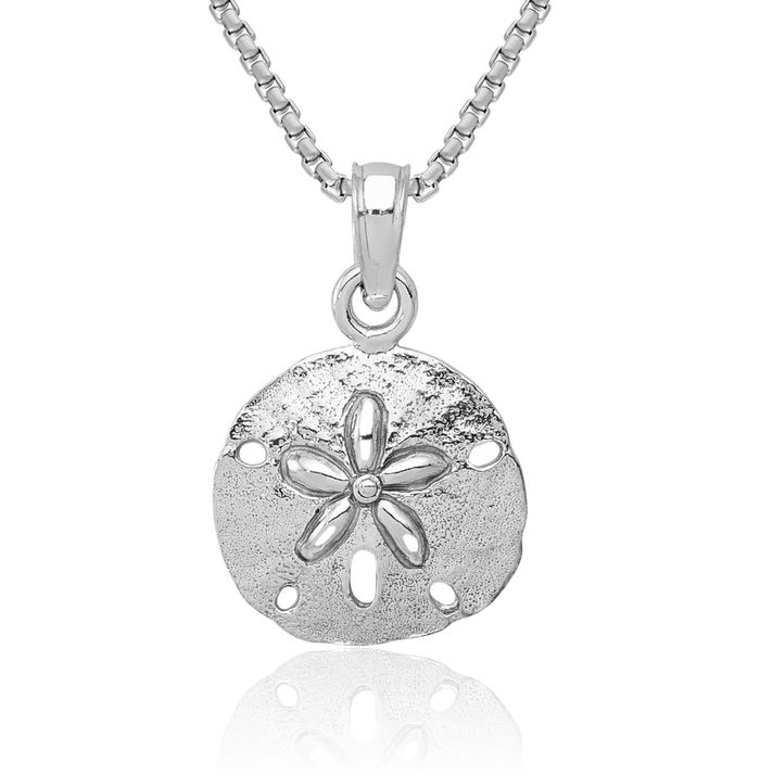 10K Solid White Gold Sand Dollar Sea Star Starfish Necklace Chain Pendant Charm