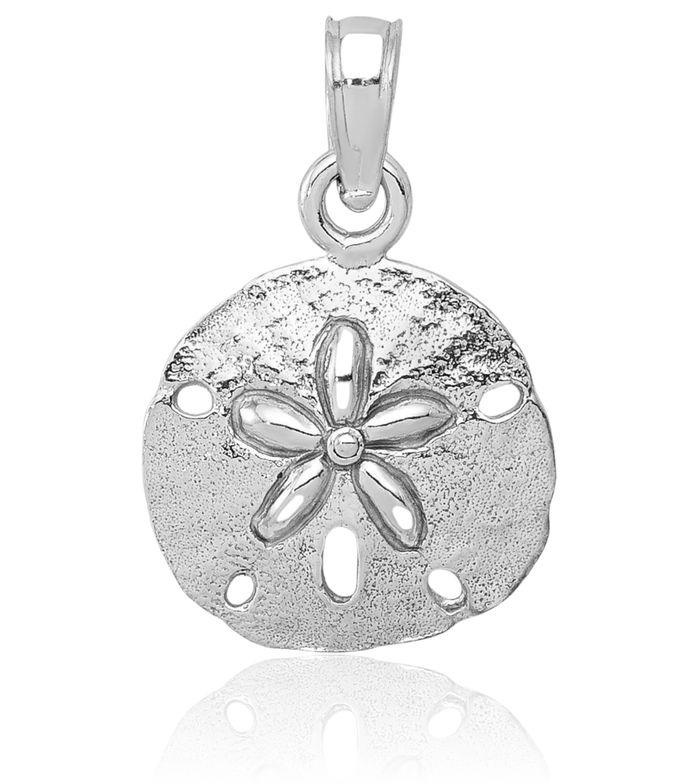 10K Solid White Gold Sand Dollar Sea Star Starfish Necklace Chain Pendant Charm