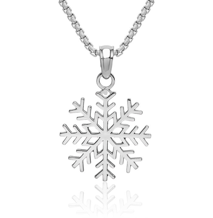 10K Solid White Gold Snowflake Necklace Chain Pendant Charm