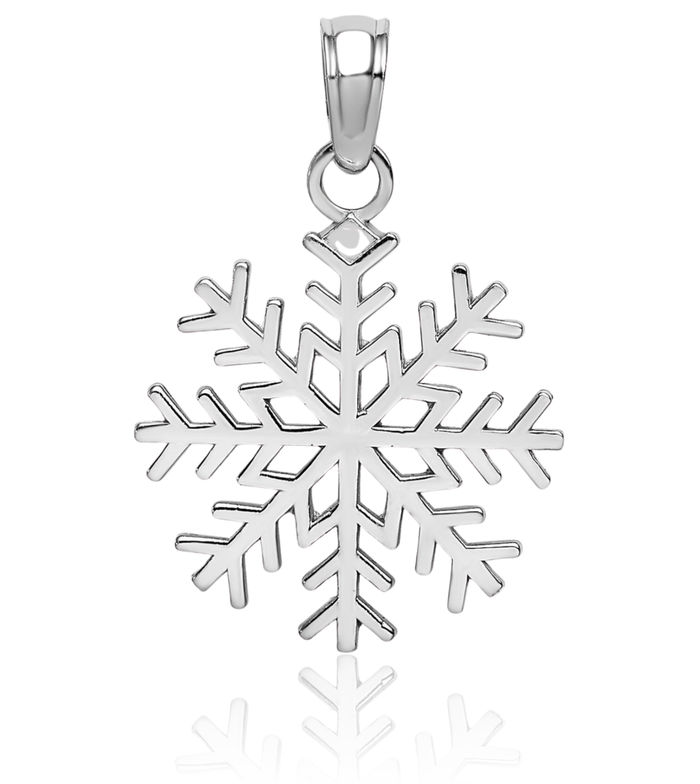 10K Solid White Gold Snowflake Necklace Chain Pendant Charm