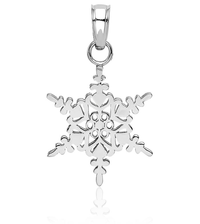 10K Solid White Gold Snowflake Necklace Chain Pendant Charm