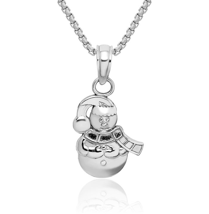 10K Solid White Gold Snowman Necklace Chain Pendant Charm