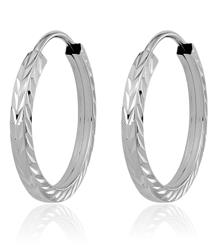 10K Solid White Gold Square Tube Endless Round Small Hoop Earrings