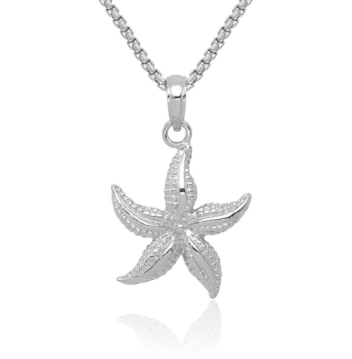 10K Solid White Gold Starfish Necklace Chain Pendant Charm