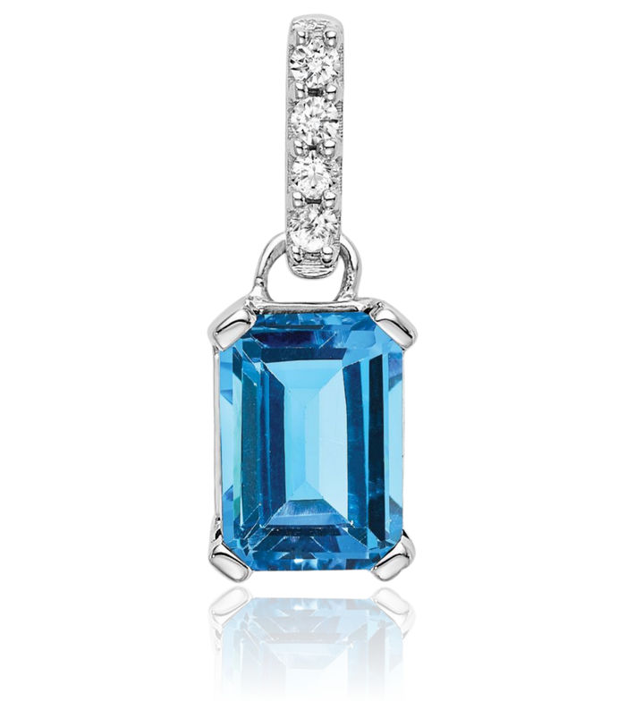 10K Solid White Gold Swiss Blue Topaz Diamond Necklace Charm Gemstone Pendant December Birthstone Jewelry