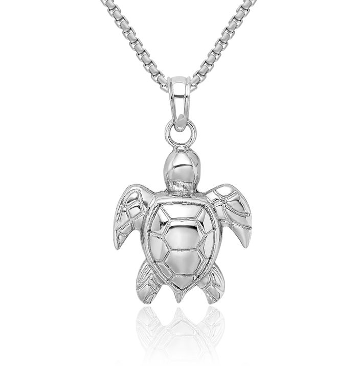 10K Solid White Gold Sea Turtle Necklace Chain Pendant Charm