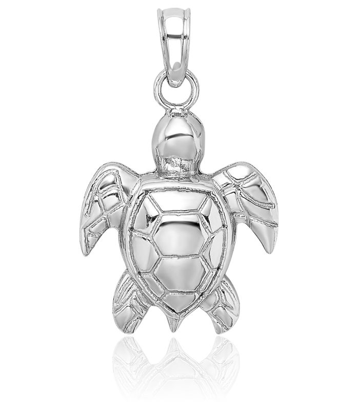 10K Solid White Gold Sea Turtle Necklace Chain Pendant Charm