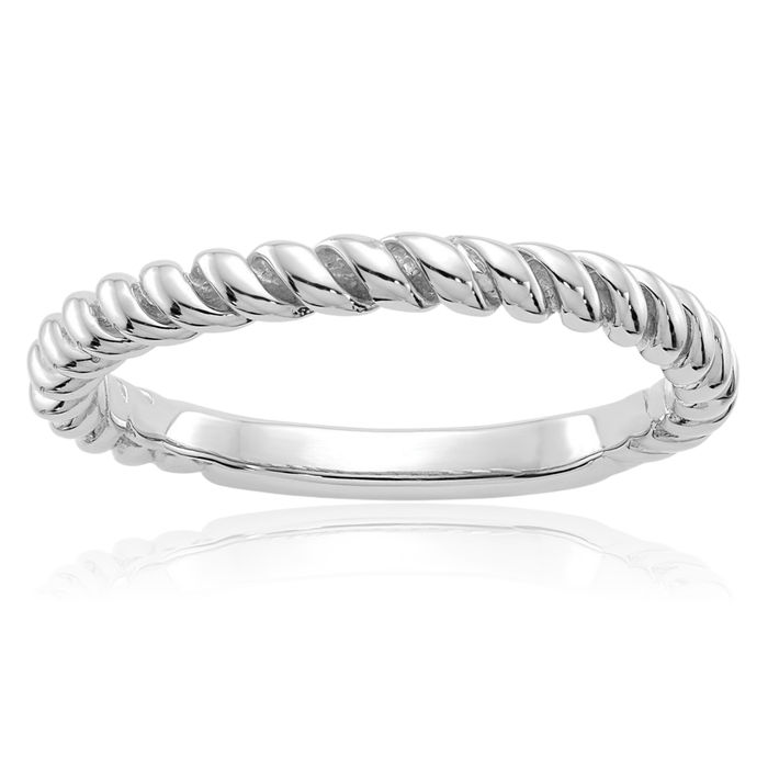 10K Solid White Gold Twisted Woven Crisscross Band Statement Ring