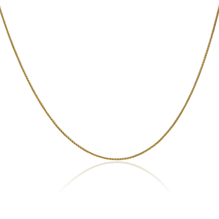 10K Solid Yellow Gold 0.85mm Spiga Wheat Link Chain Necklace