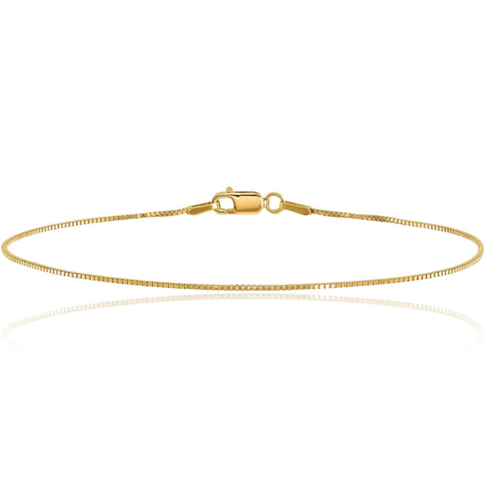 10K Solid Yellow Gold 0.95mm Box Link Chain Bracelet