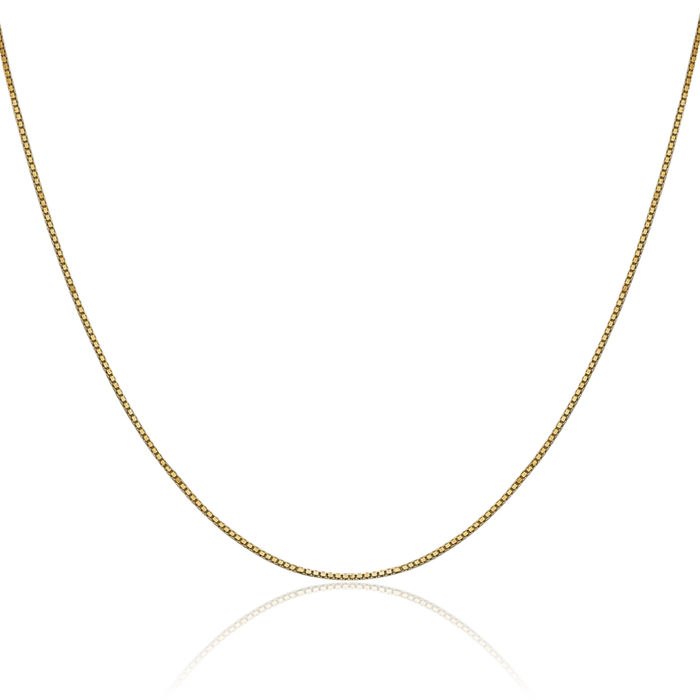 10K Solid Yellow Gold 0.9mm Box Link Chain Necklace