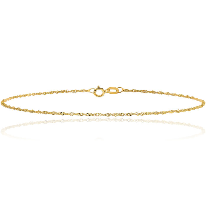 10K Solid Yellow Gold 1.1mm Singapore Chain Bracelet