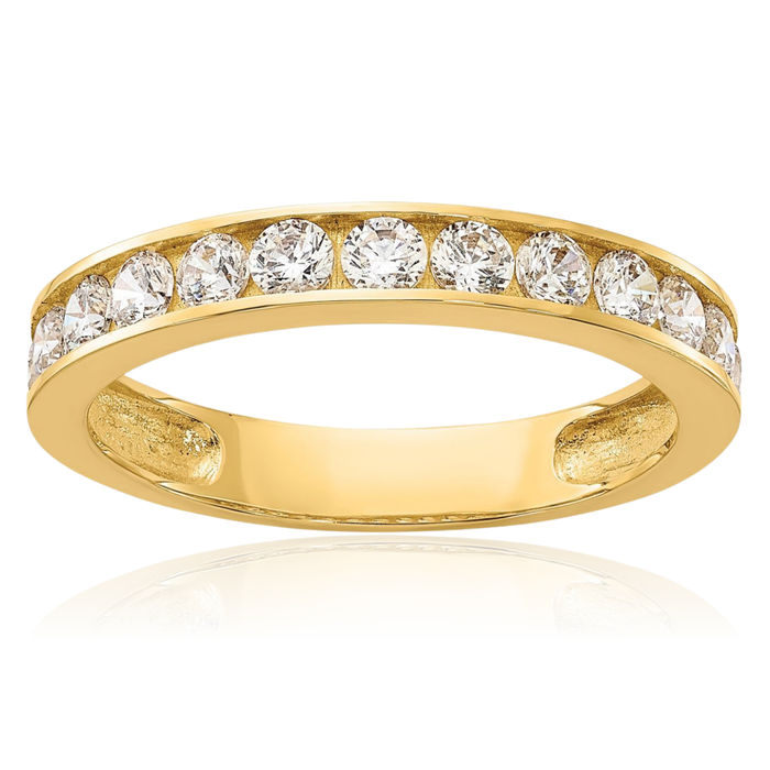 10K Solid Yellow Gold 1.25mm Cubic Zirconia CZ Channel Wedding Band Ring