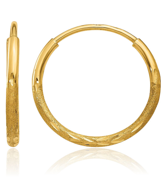 10K Solid Yellow Gold 1.25mm Endless Round Huggie Mini Small Hoop Earrings