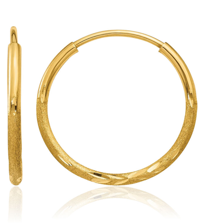 10K Solid Yellow Gold 1.25mm Endless Round Huggie Small Hoop Earrings