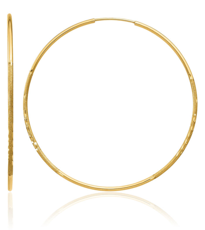 10K Solid Yellow Gold 1.25mm Endless Round Large Hoop Earrings